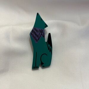 Teal and Purple Howling Dog Brooch
